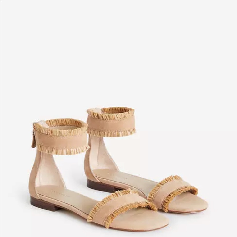 Ann Taylor Suede Sandals Tan Ankle Strap Back Zip 433853